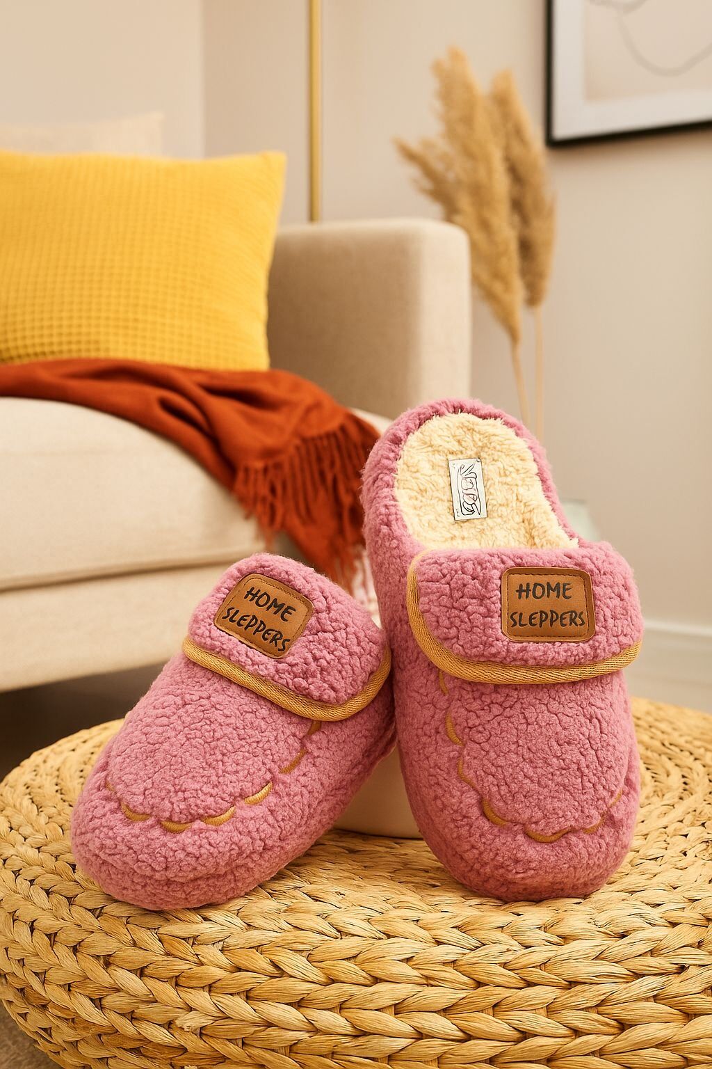 Kadın Desenli Peluş Kaymaz Hafif Tabanlı Tüylü Terlik  Ev Terliği GÜL KURUSU - 40