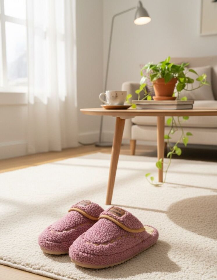 Kadın Desenli Peluş Kaymaz Hafif Tabanlı Tüylü Terlik  Ev Terliği GÜL KURUSU - 40