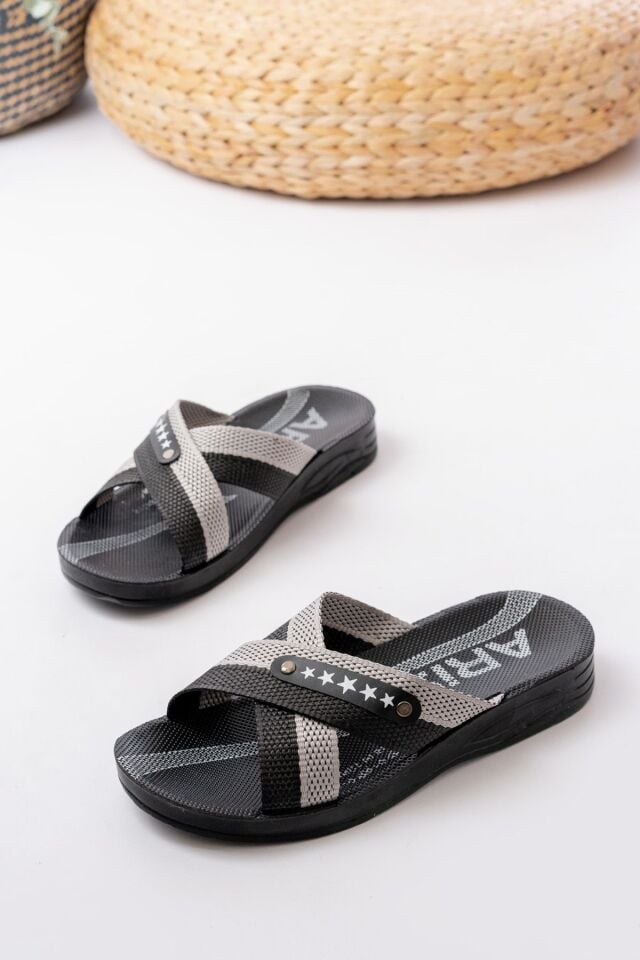 Halatlı Siyah Terlik Sokak Yazlık Sokak  Terliği