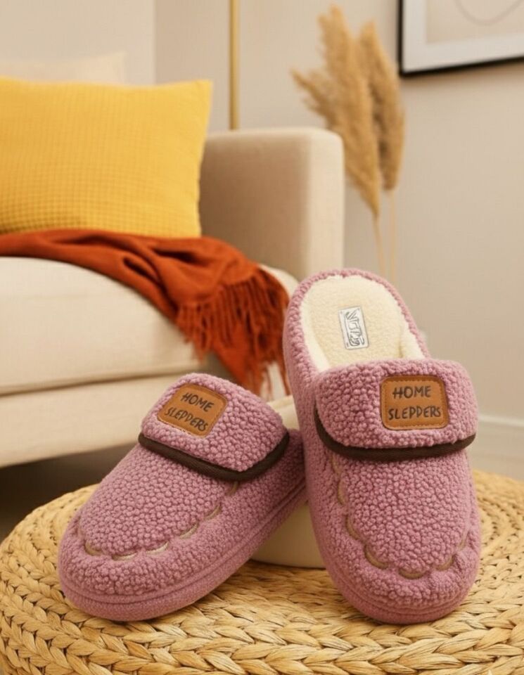 Kadın Desenli Peluş Kaymaz Hafif Tabanlı Tüylü Terlik  Ev Terliği PUDRA - 37