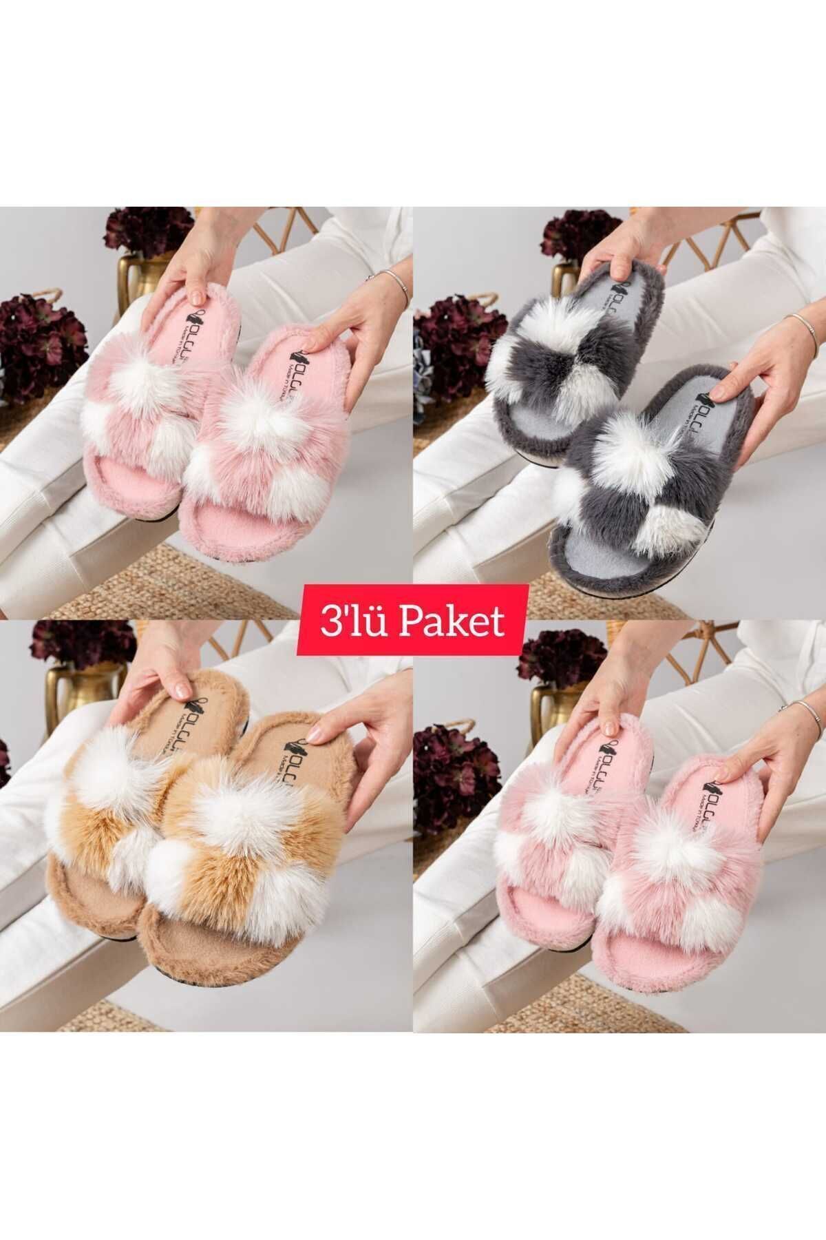 3'lü Paket Terlik Ev Terliği Çeyiz Bohça Seti RENK3 - 36