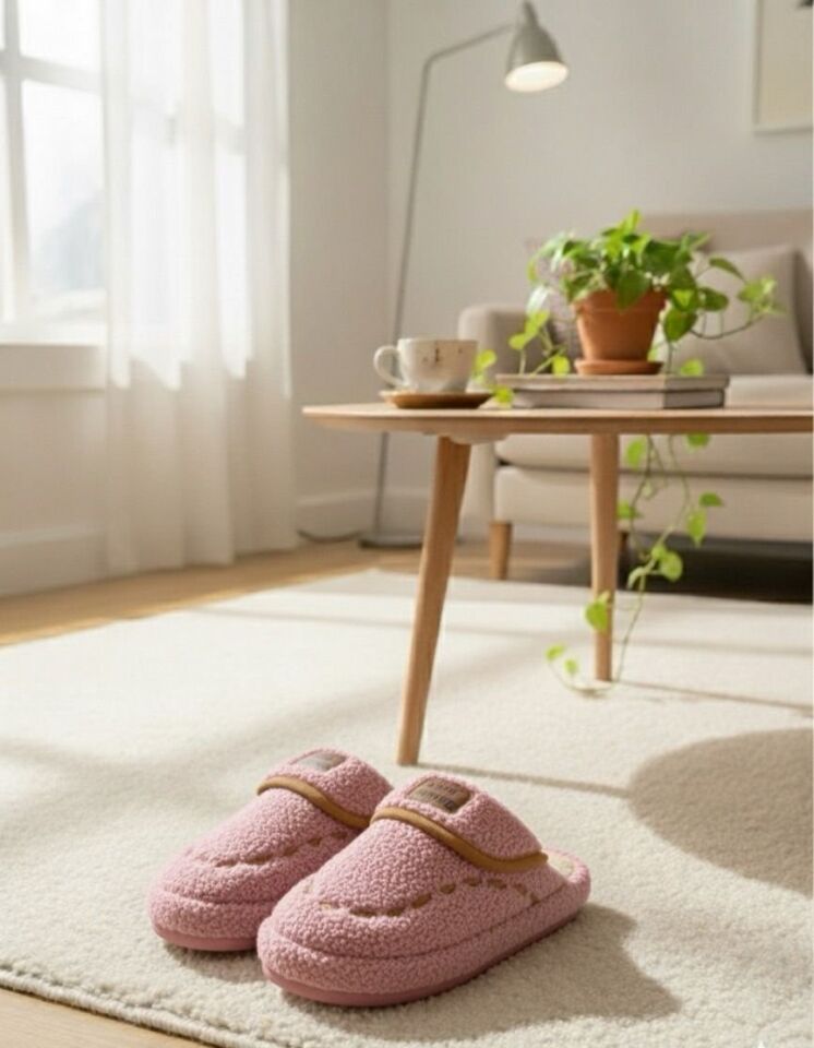 Kadın Desenli Peluş Kaymaz Hafif Tabanlı Tüylü Terlik  Ev Terliği PUDRA - 40