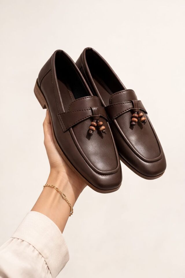 Kadın Püskül Detaylı Loafer Makosen Rahat Günlük Ayakkabı Babet KAHVERENGİ - 40