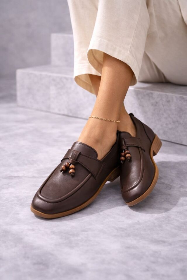 Kadın Püskül Detaylı Loafer Makosen Rahat Günlük Ayakkabı Babet KAHVERENGİ - 40