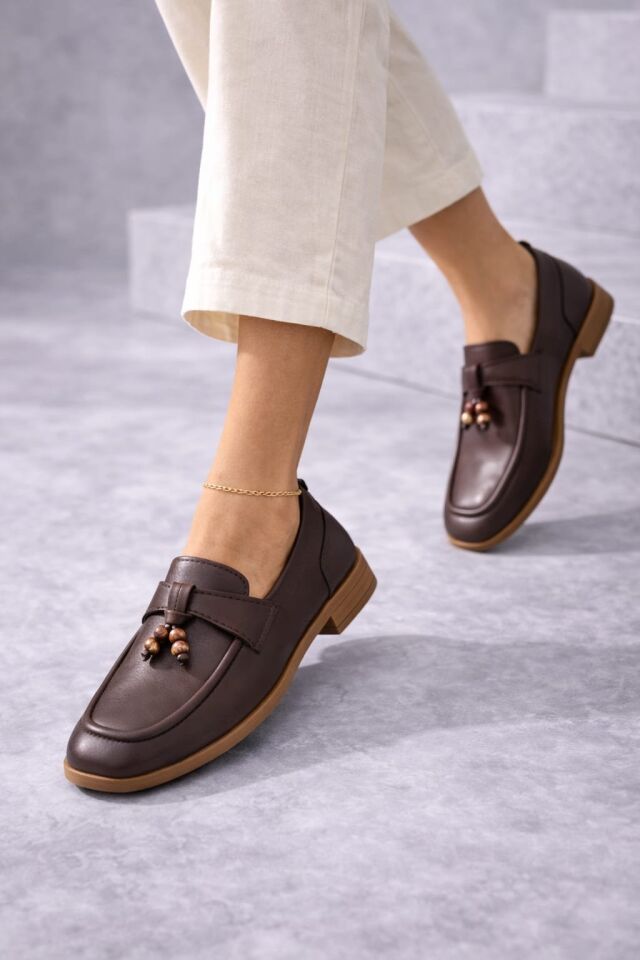 Kadın Püskül Detaylı Loafer Makosen Rahat Günlük Ayakkabı Babet KAHVERENGİ - 40