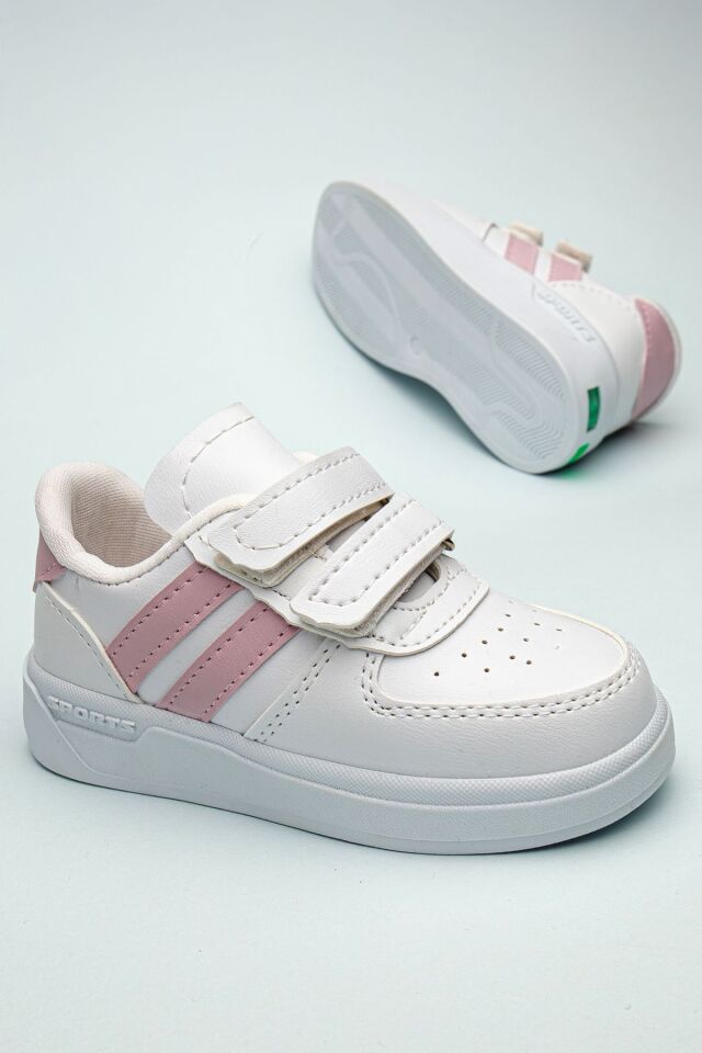 Kids Rahat Unisex Bebek Cırt Cırtlı Işıklı Çocuk Sneaker -Spor Ayakkabı BEYAZ PUDRA - 26