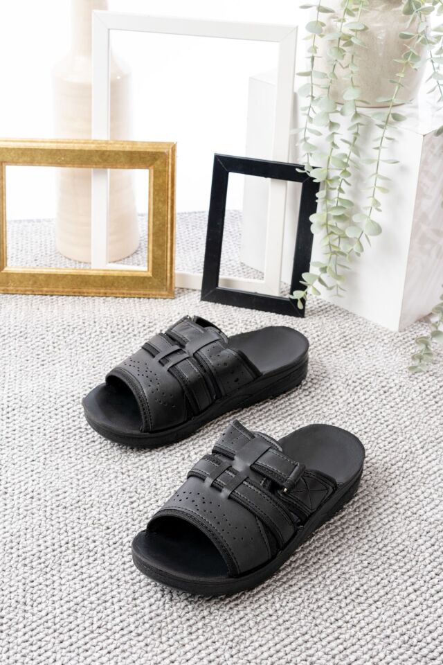 Erkek Yazlık Kalın Topuklu Tank Sokak Terliği-ev Terliği Siyah SİYAH - 45