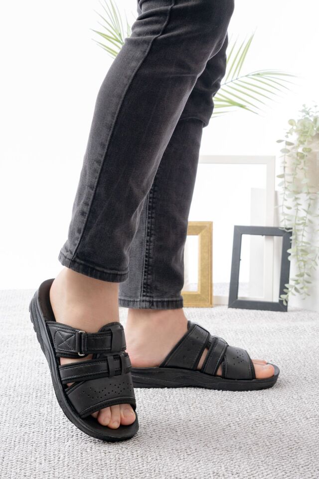 Erkek Yazlık Kalın Topuklu Tank Sokak Terliği-ev Terliği Siyah SİYAH - 45