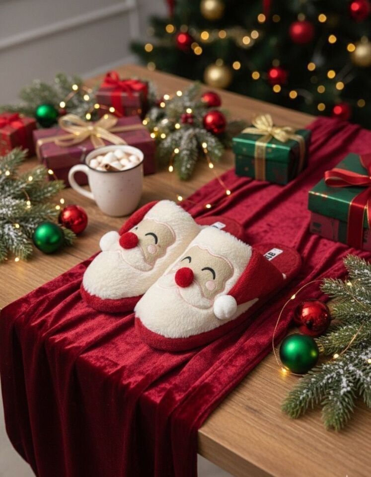Noel Baba Yılbaşı Terliği Ev Pandufu Ev Terliği Misafir Terliği KIRMIZI - 40-41