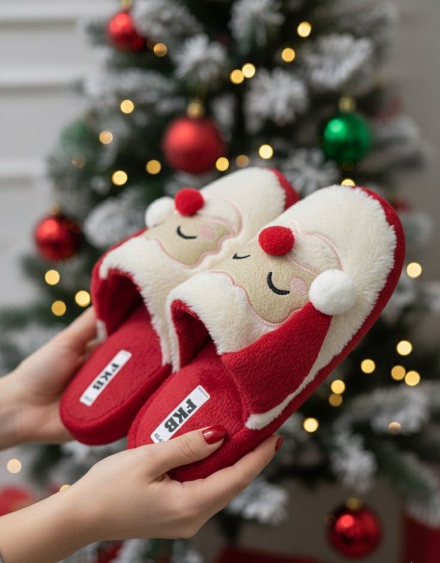 Noel Baba Yılbaşı Terliği Ev Pandufu Ev Terliği Misafir Terliği KIRMIZI - 40-41