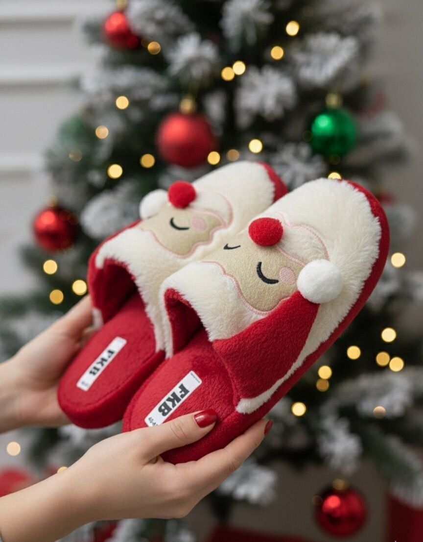 Noel Baba Yılbaşı Terliği Ev Pandufu Ev Terliği Misafir Terliği KIRMIZI - 36-37