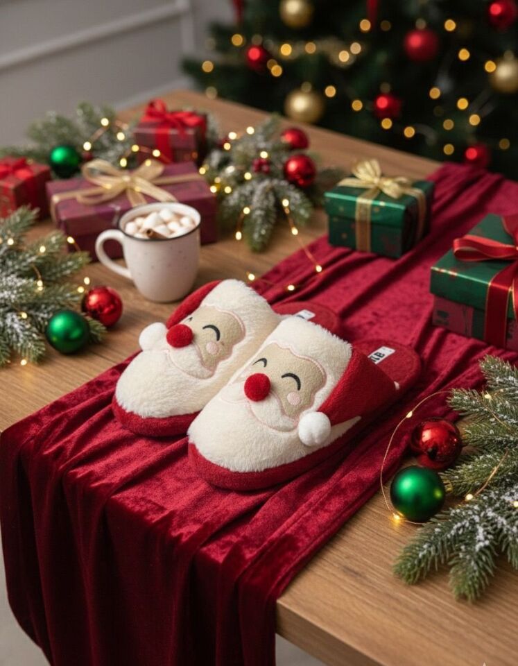 Noel Baba Yılbaşı Terliği Ev Pandufu Ev Terliği Misafir Terliği KIRMIZI - 38-39
