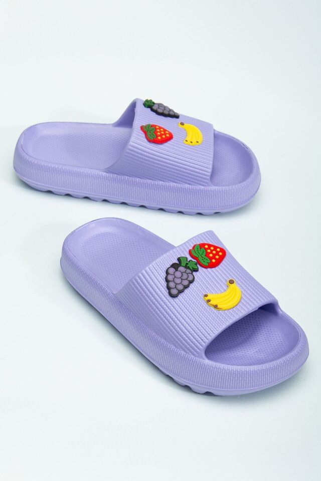 Kids Kız Çocuk Soelite Meyveli Platform Yumuşak Yazlık Deniz Havuz Bahçe Dışarı Terlik MOR - 28-29