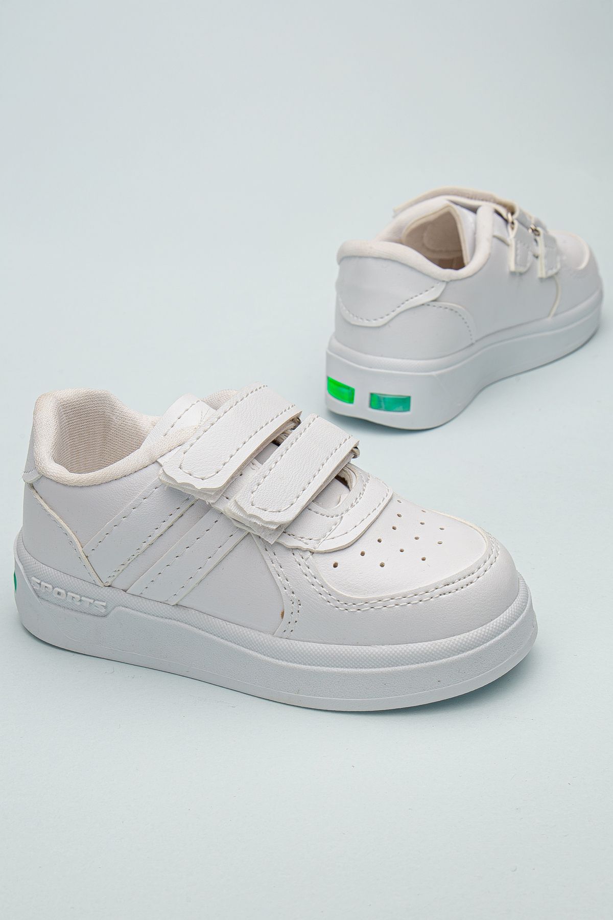 Kids Rahat Unisex Bebek Cırt Cırtlı Işıklı Çocuk Sneaker -Spor Ayakkabı BEYAZ-BEYAZ - 28