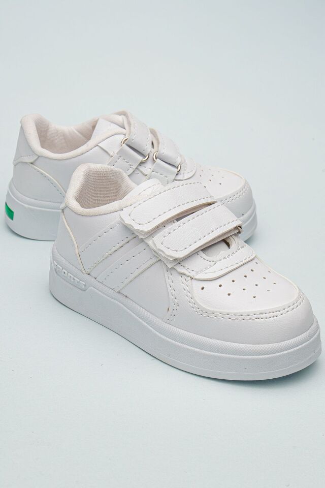 Kids Rahat Unisex Bebek Cırt Cırtlı Işıklı Çocuk Sneaker -Spor Ayakkabı BEYAZ-BEYAZ - 28