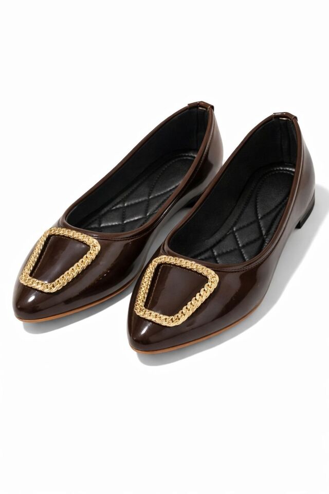 Kadın Gold Aksesuarlı Şık Parlak Günlük  Babet