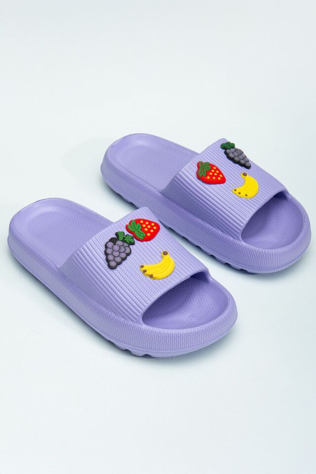 Kids Kız Çocuk Soelite Meyveli Platform Yumuşak Yazlık Deniz Havuz Bahçe Dışarı Terlik MOR - 30-31