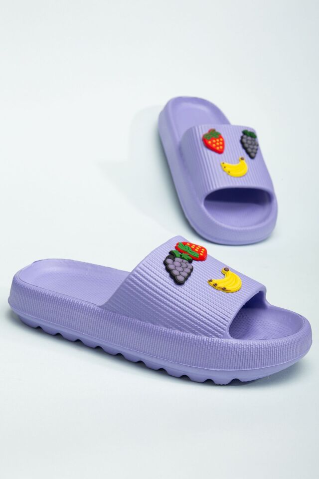 Kids Kız Çocuk Soelite Meyveli Platform Yumuşak Yazlık Deniz Havuz Bahçe Dışarı Terlik MOR - 30-31