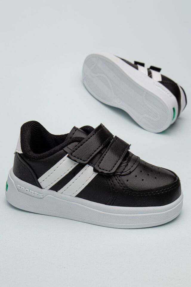 Kids Rahat Unisex Bebek Cırt Cırtlı Işıklı Çocuk Sneaker -Spor Ayakkabı SİYAH-BEYAZ - 23