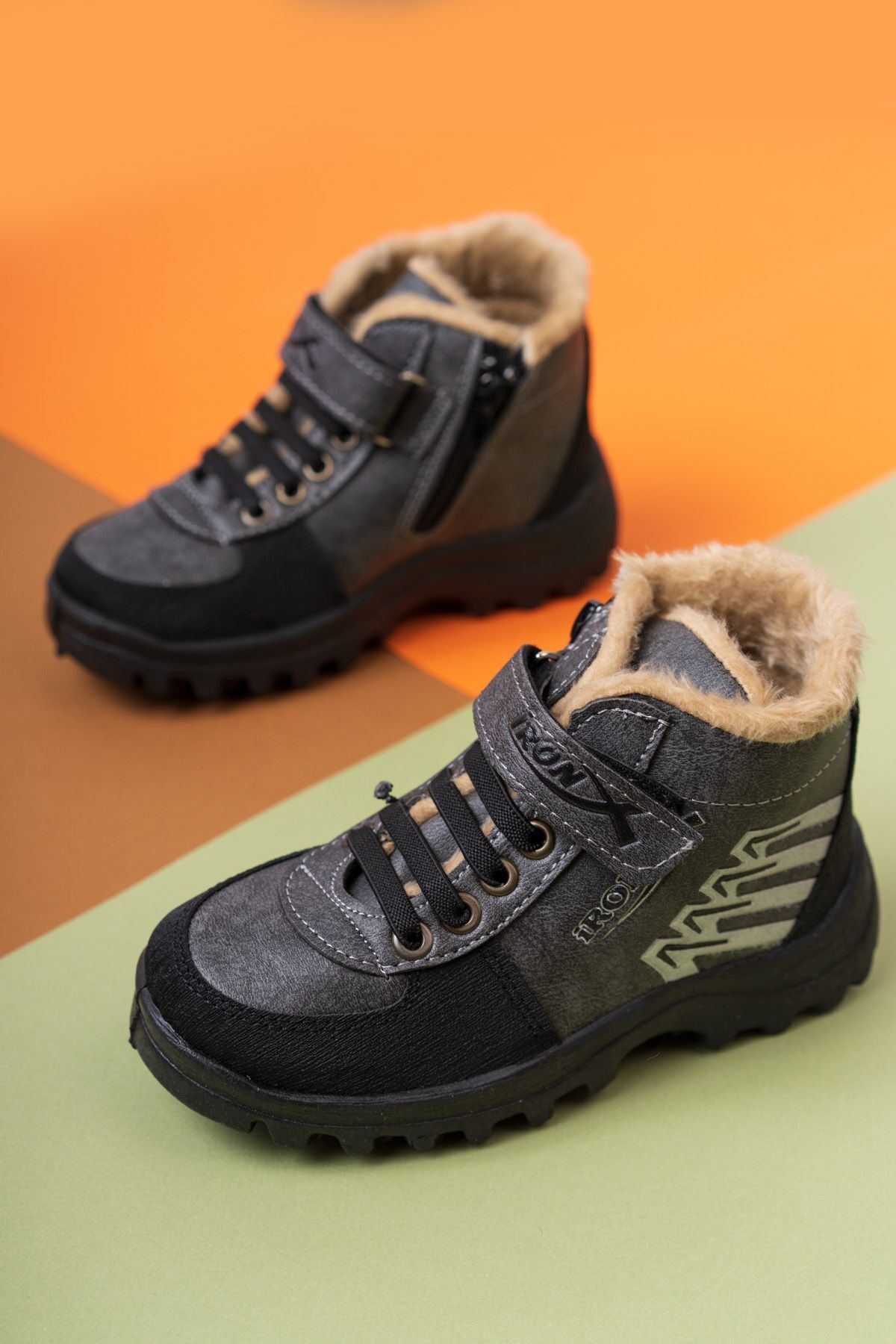 Çocuk Yünlü Soğuğa Dayanıklı Kışlık Günlük Bot GRİ - 40