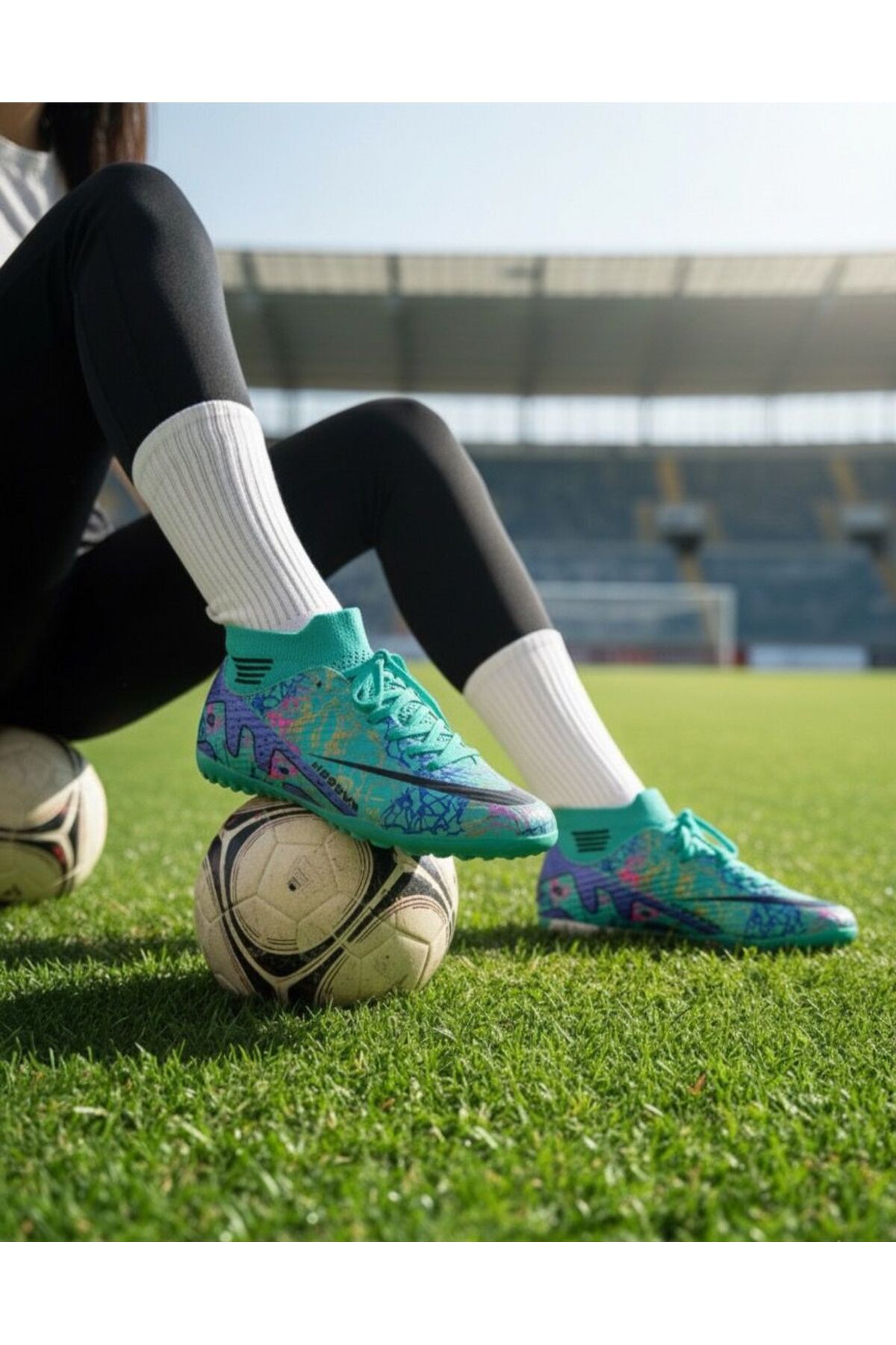 Çoraplı Çim Ve Halı Saha Futbol Ayakkabısı TURKUAZ-MOR - 42