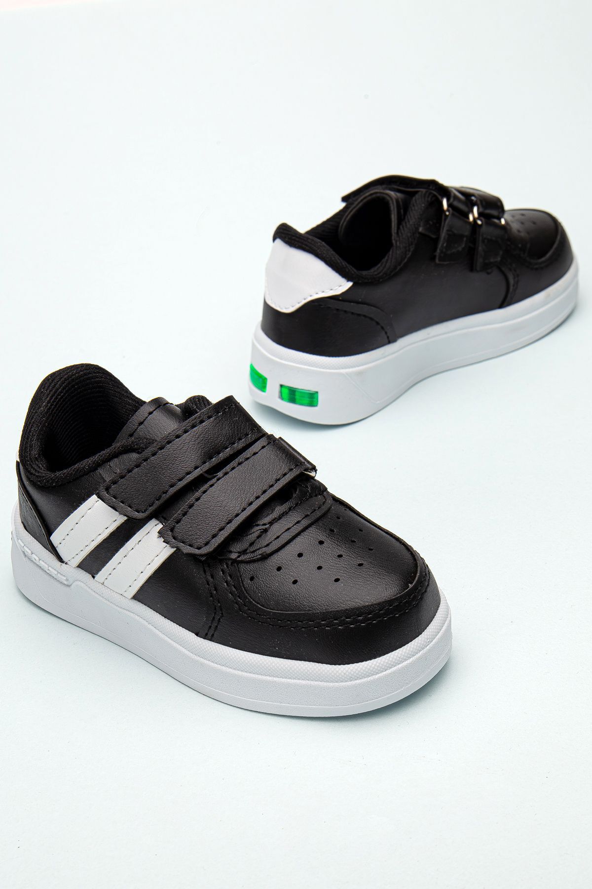 Kids Rahat Unisex Bebek Cırt Cırtlı Işıklı Çocuk Sneaker -Spor Ayakkabı SİYAH-BEYAZ - 22