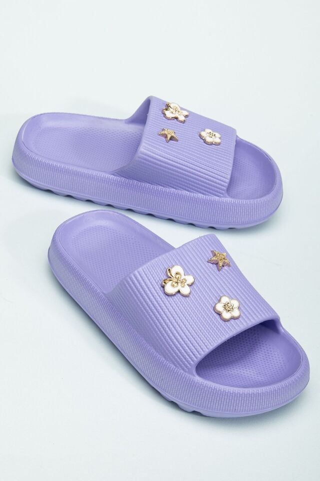Kids Kız Çocuk Soelite Meyveli Platform Yumuşak Yazlık Deniz Havuz Bahçe Dışarı Terlik MOR TAŞLI - 30-31