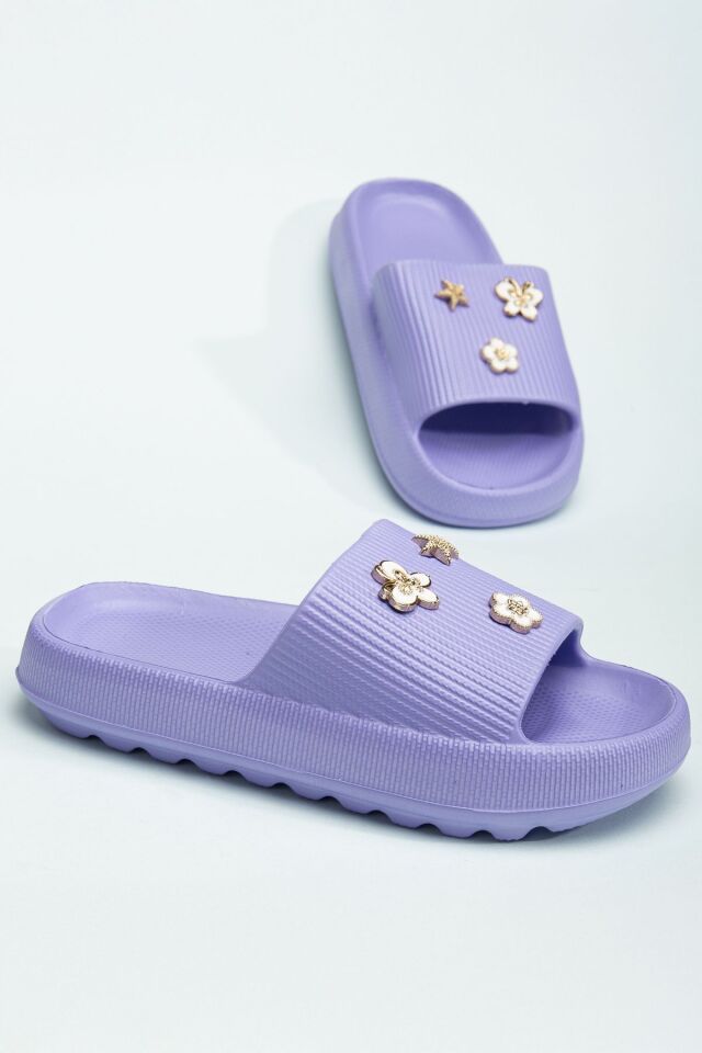 Kids Kız Çocuk Soelite Meyveli Platform Yumuşak Yazlık Deniz Havuz Bahçe Dışarı Terlik MOR TAŞLI - 30-31