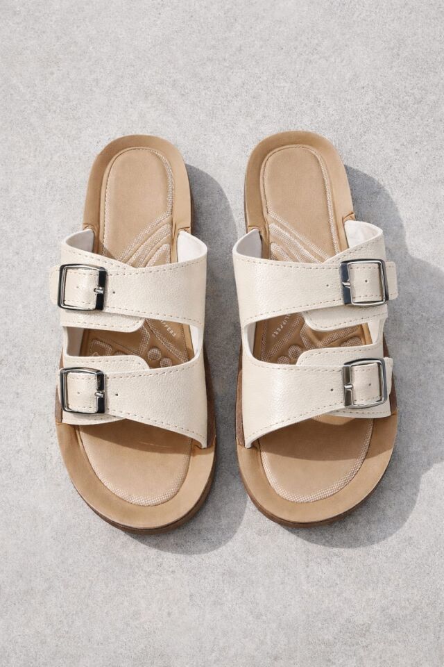 Kadın Ultra Yumuşak Soft Taban Dolgu Topuk Ortopedik İçi Pedli Günlük Anne Terliği KREM ÇİFT TOKA - 40