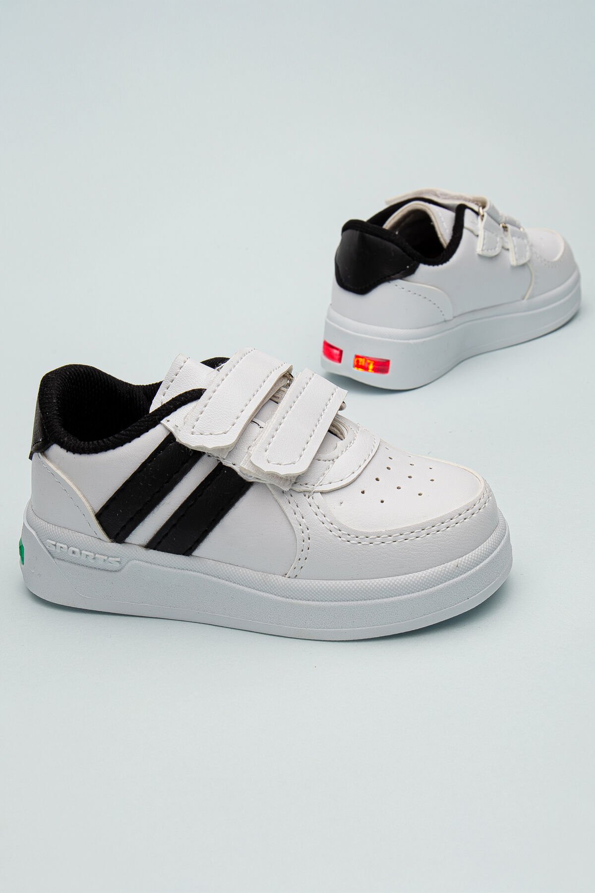 Kids Rahat Unisex Bebek Cırt Cırtlı Işıklı Çocuk Sneaker -Spor Ayakkabı BEYAZ-SİYAH - 26