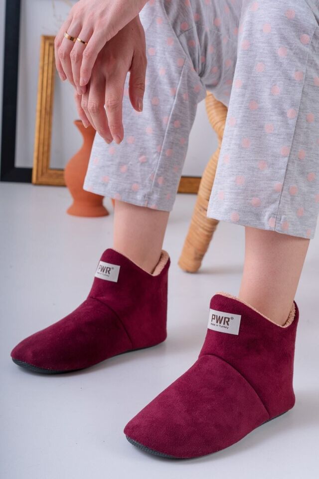 Unisex Içi Yünlü Ev Pandufu Ev Botu Ev Ayakkabısı BORDO - 36