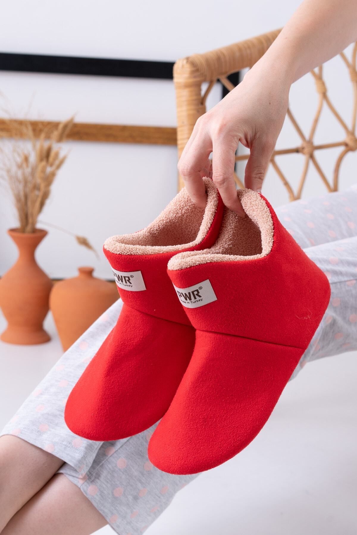 Unisex Içi Yünlü Ev Pandufu Ev Botu Ev Ayakkabısı KIRMIZI - 36