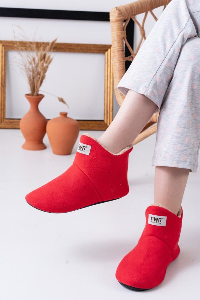 Unisex Içi Yünlü Ev Pandufu Ev Botu Ev Ayakkabısı KIRMIZI - 36
