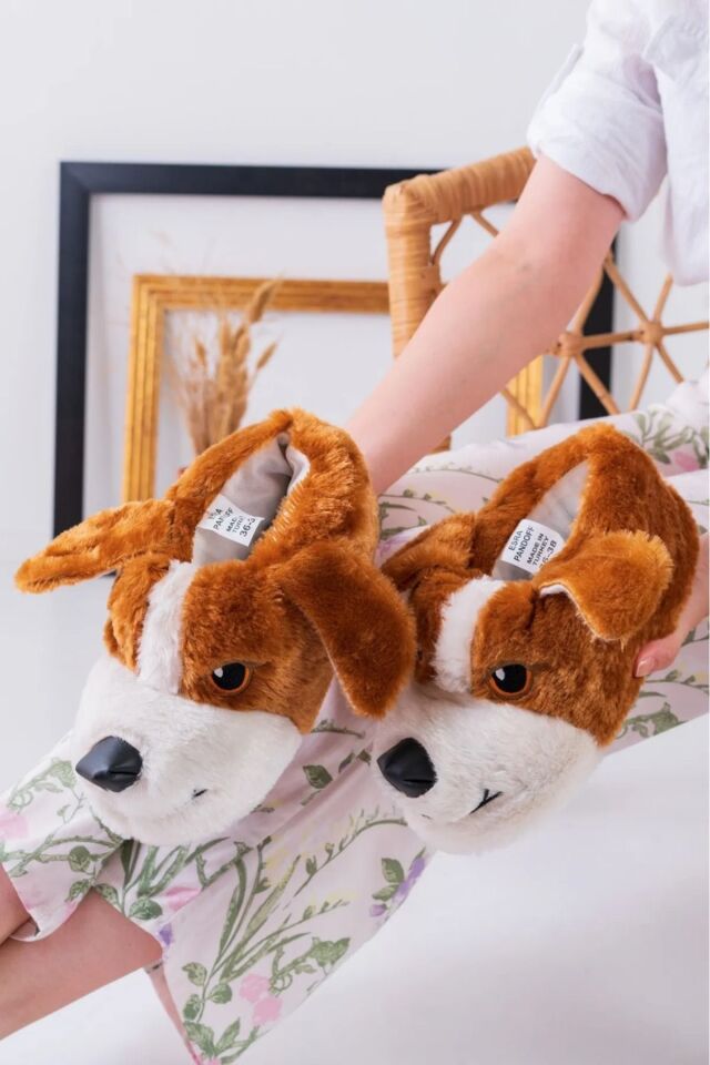 2'li Unisex Hayvanlı Panduf Ev Ayakkabısı Ses Yapmaz Taban İKİLİ KÖPEK - 42-44