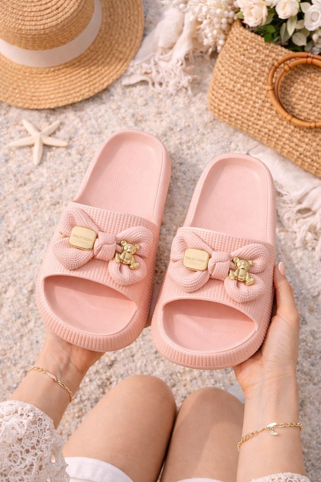 Kadın Kaydırmaz Taban Terlik Balkon Banyo Havuz Sahil Plaj Havuz Günlük Terlik PUDRA - 38