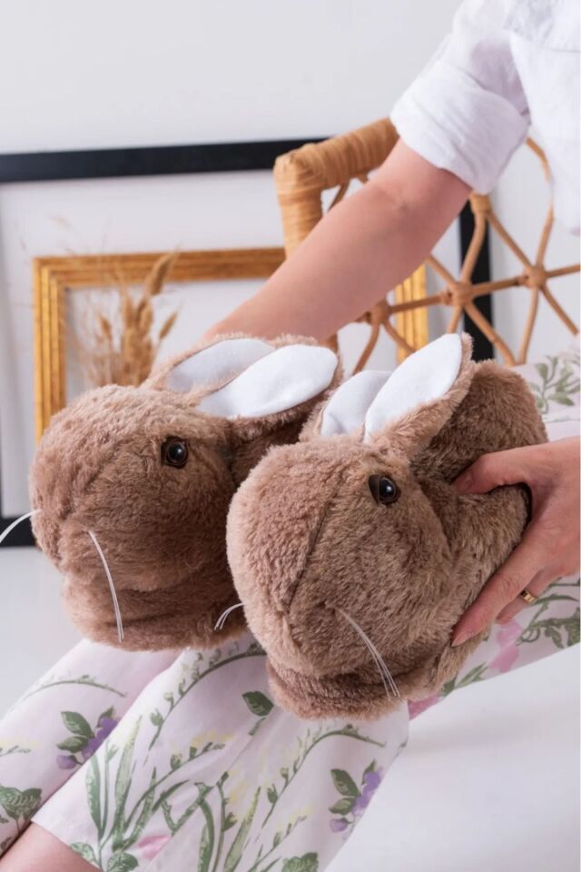2'li Unisex Hayvanlı Panduf Ev Ayakkabısı Ses Yapmaz Taban İKİLİ TAVŞAN - 38-40