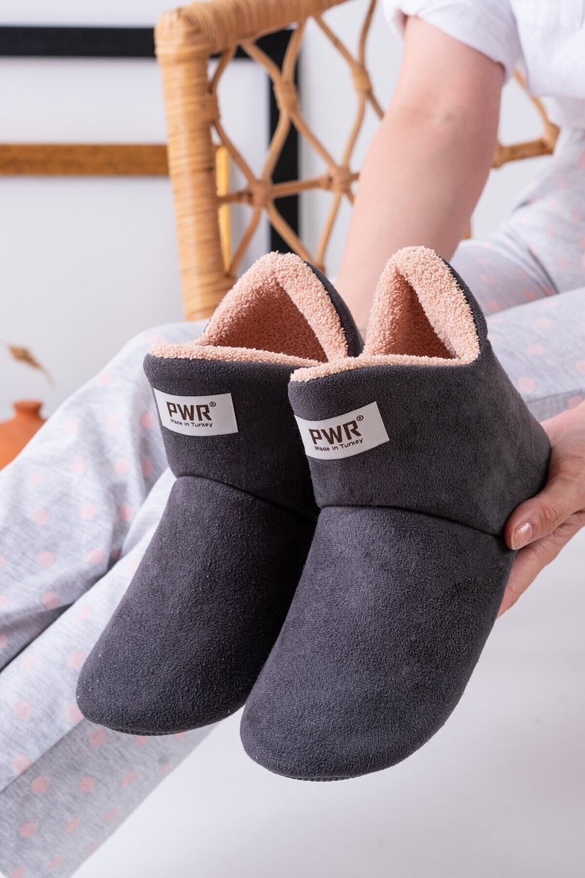 Unisex Içi Yünlü Ev Pandufu Ev Botu Ev Ayakkabısı GRİ - 44-45
