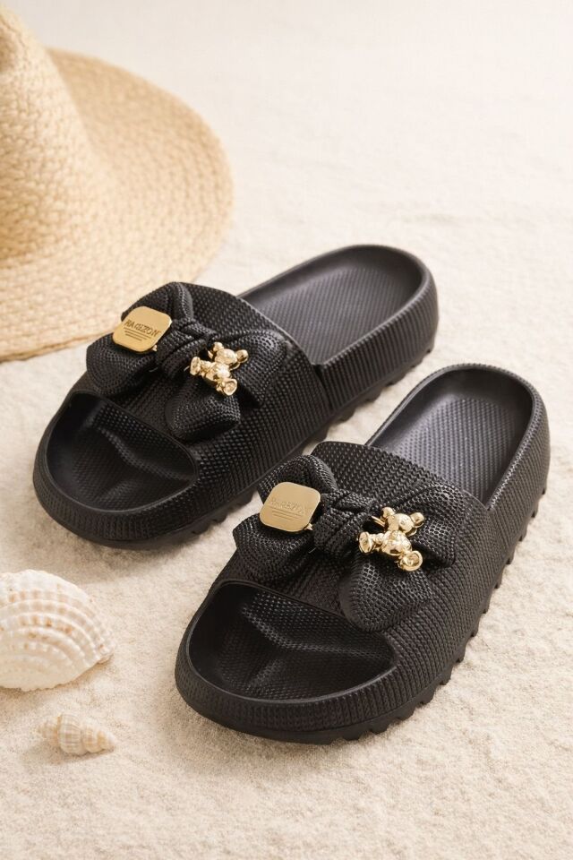 Kadın Kaydırmaz Taban Terlik Balkon Banyo Havuz Sahil Plaj Havuz Günlük Terlik SİYAH - 40