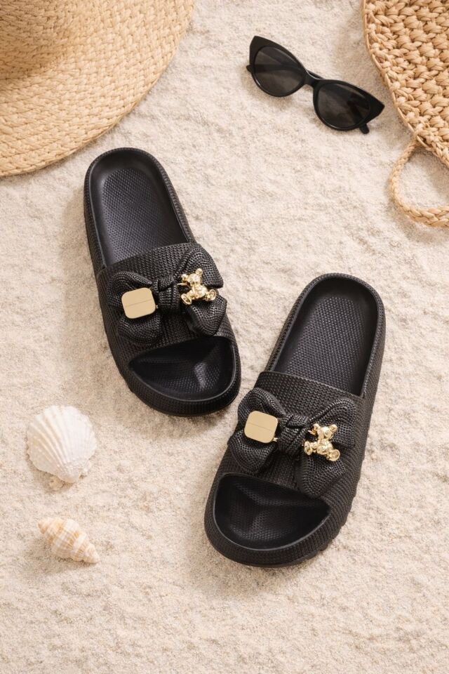 Kadın Kaydırmaz Taban Terlik Balkon Banyo Havuz Sahil Plaj Havuz Günlük Terlik SİYAH - 40