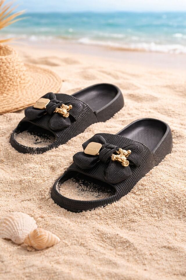 Kadın Kaydırmaz Taban Terlik Balkon Banyo Havuz Sahil Plaj Havuz Günlük Terlik SİYAH - 40