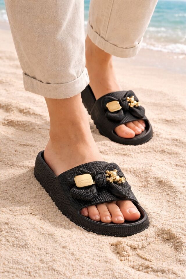 Kadın Kaydırmaz Taban Terlik Balkon Banyo Havuz Sahil Plaj Havuz Günlük Terlik SİYAH - 40