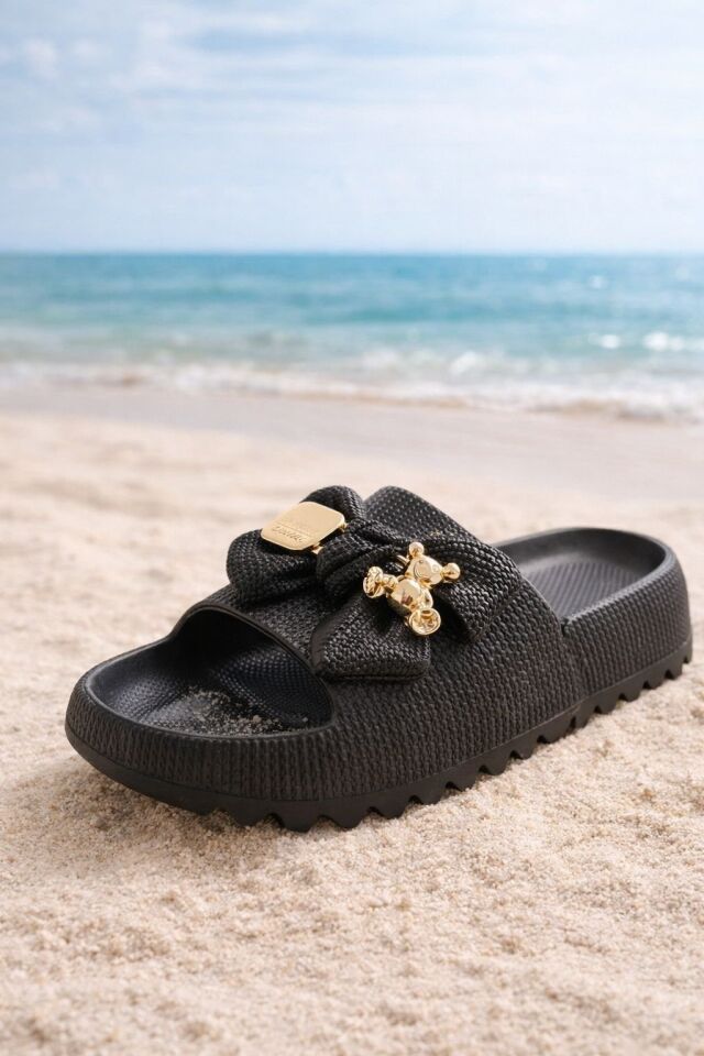 Kadın Kaydırmaz Taban Terlik Balkon Banyo Havuz Sahil Plaj Havuz Günlük Terlik SİYAH - 40