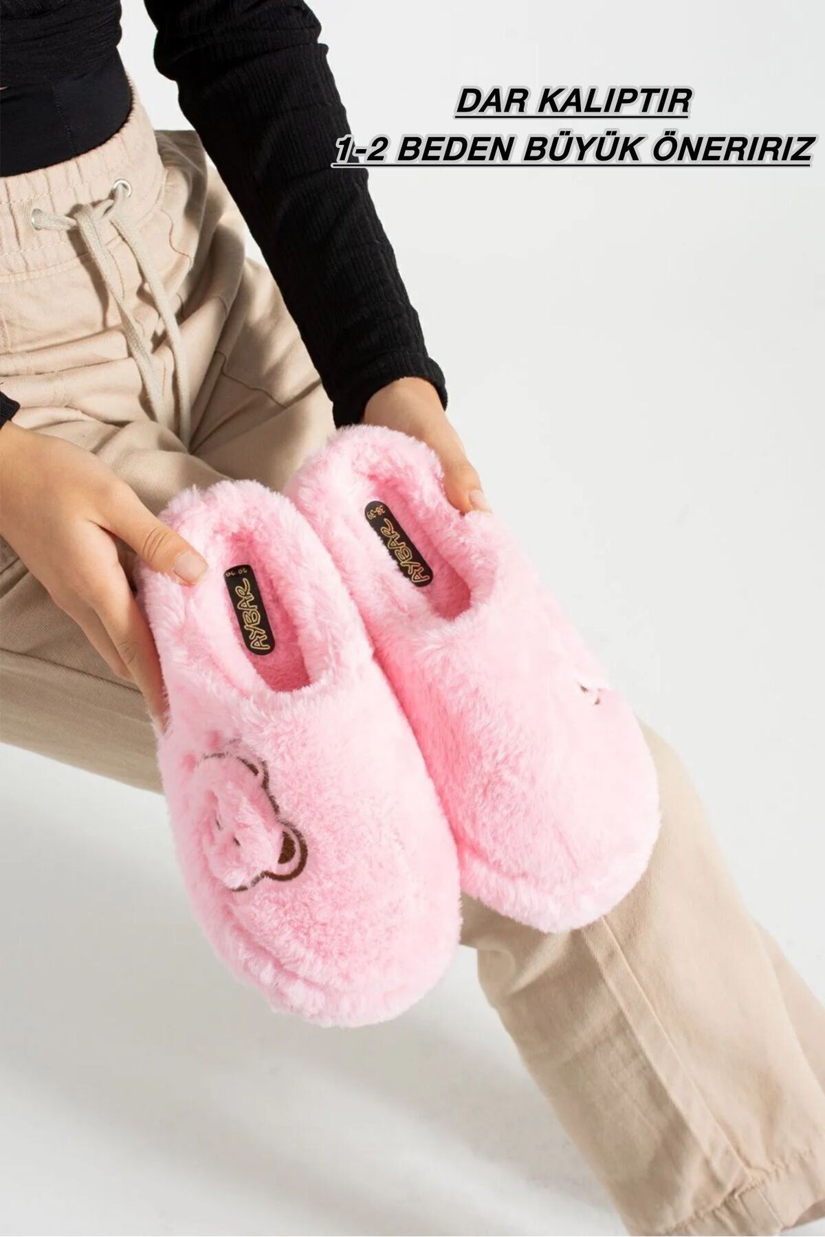 Kadın Ev Terliği Peluş Terlik Çeyiz ve Bohça Terliği Ses Yapmaz Kalın Taban PUDRA - 40