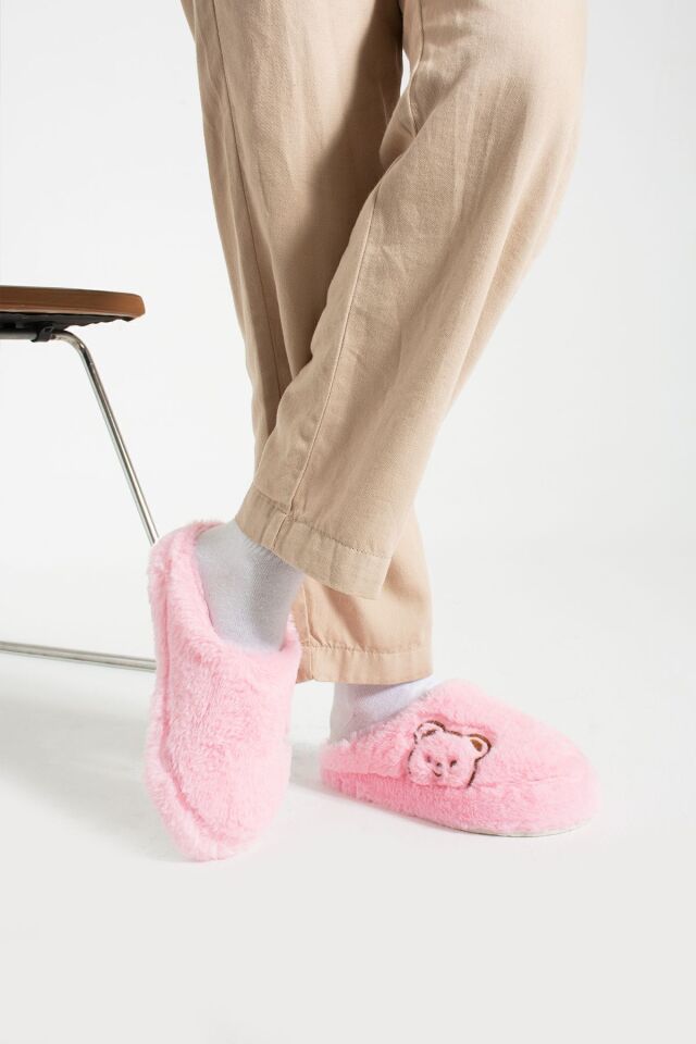 Kadın Ev Terliği Peluş Terlik Çeyiz ve Bohça Terliği Ses Yapmaz Kalın Taban PUDRA - 40