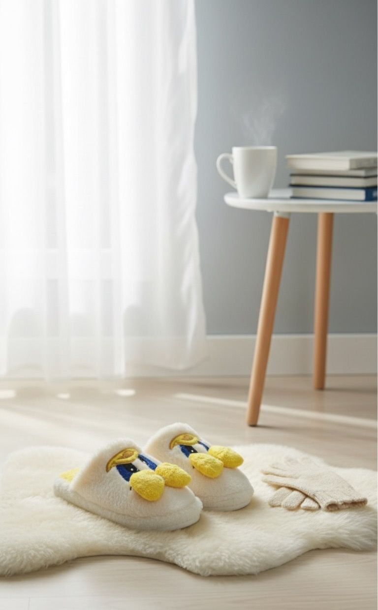 Sevimli Fiyonklu Duffy Ördek Figürlü Nakış İşlemeli Ses Yapmaz Kaymaz Tabanlı Ev Terliği