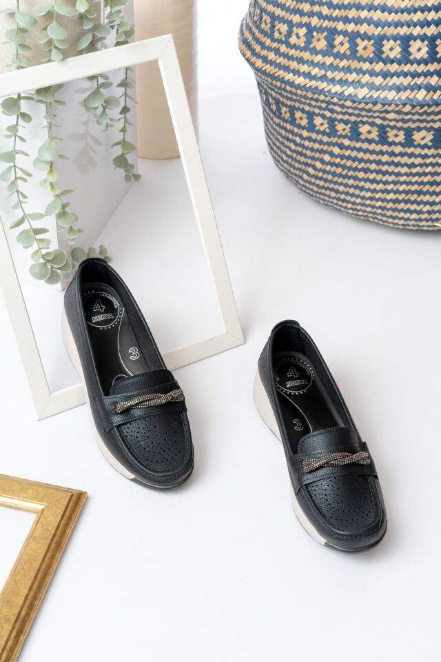 Kadın Anne Ortopedik Terletmez Kaymaz Rahat  Ayakkabı Babet SİYAH - 41