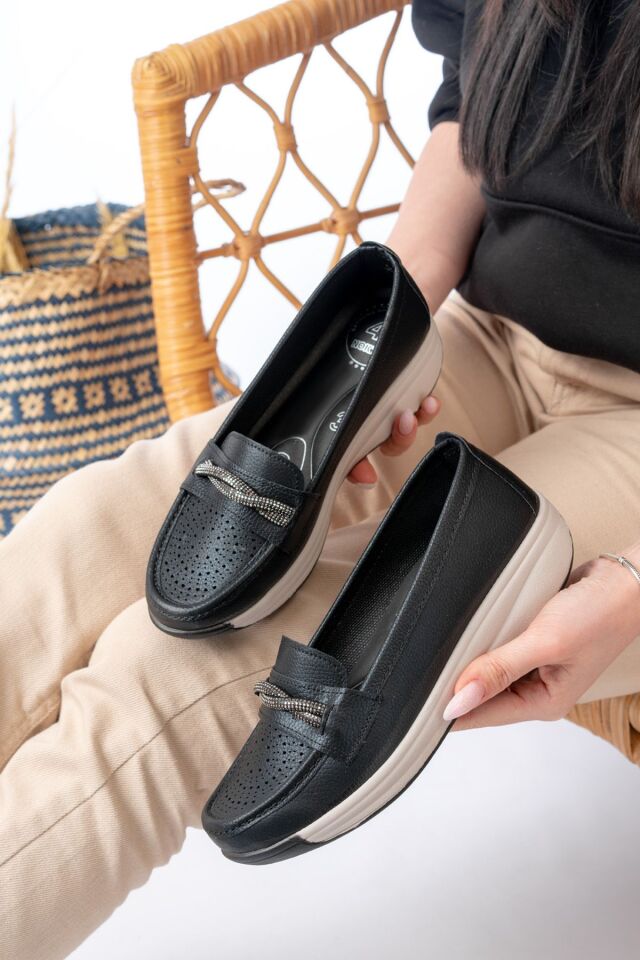 Kadın Anne Ortopedik Terletmez Kaymaz Rahat  Ayakkabı Babet SİYAH - 41