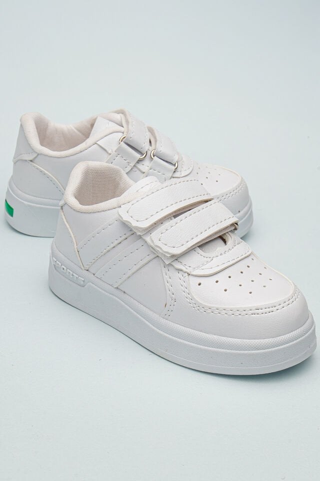 Kids Rahat Unisex Bebek Cırt Cırtlı Işıklı Çocuk Sneaker -Spor Ayakkabı BEYAZ-BEYAZ - 29