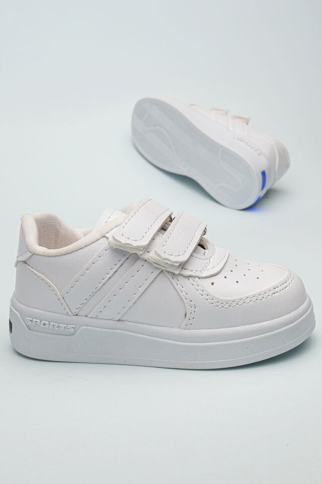 Kids Rahat Unisex Bebek Cırt Cırtlı Işıklı Çocuk Sneaker -Spor Ayakkabı BEYAZ-BEYAZ - 29