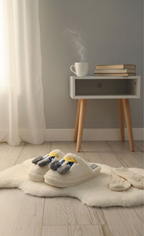 Sevimli Fiyonklu Duffy Ördek Figürlü Nakış İşlemeli Ses Yapmaz Kaymaz Tabanlı Ev Terliği GRİ - 38-39